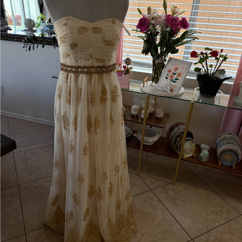 Blondie Nites Cream Dress with Gold Accents